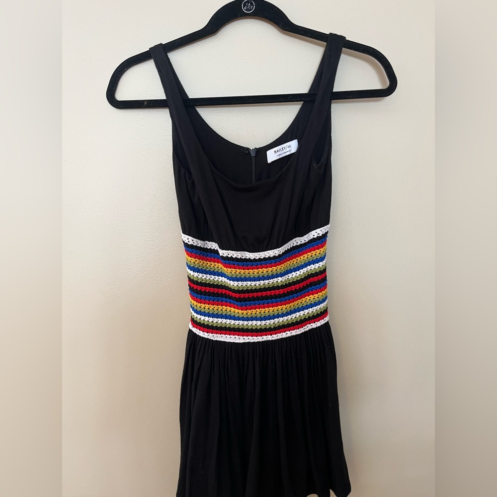 Bailey 44 Black Mini Dress with Multicolor Stripes